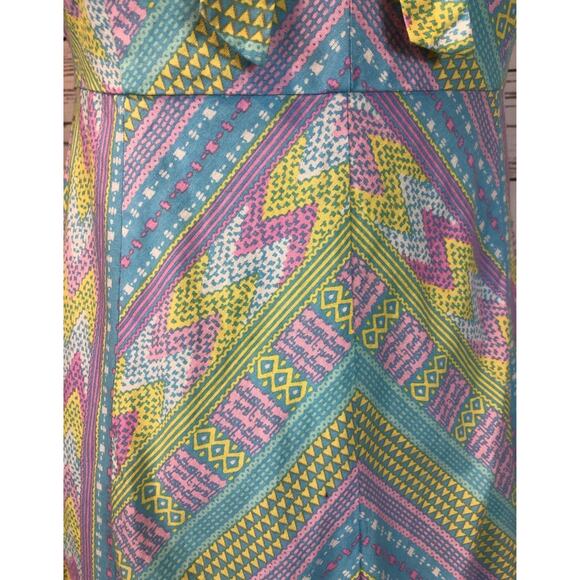 Modcloth fit and flare sleeveless dress blue, pink & green size medium - Picture 7 of 12